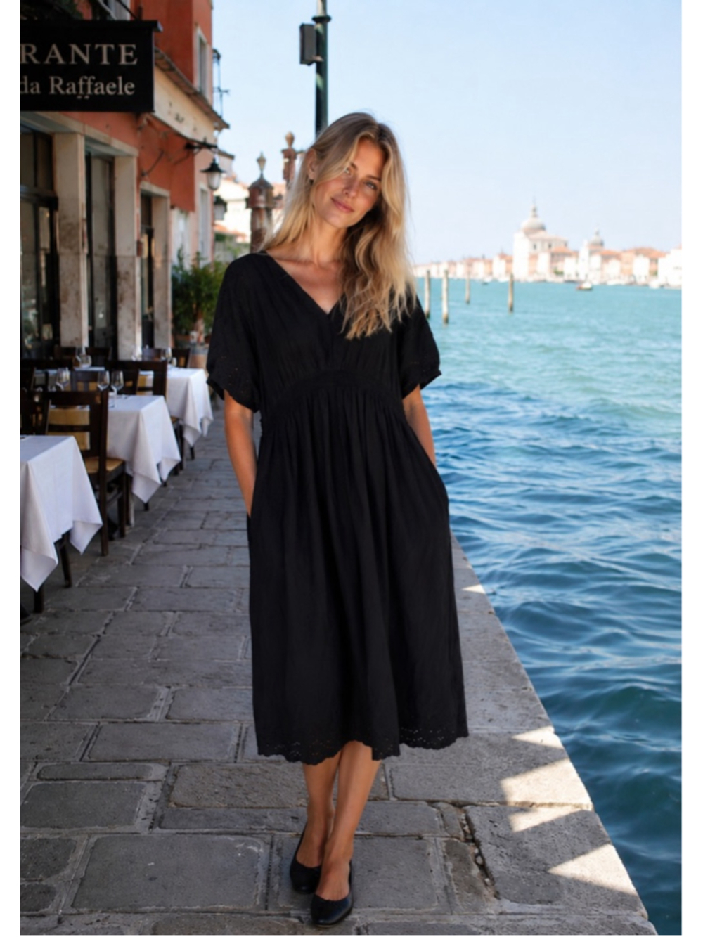 Old Navy Black Eyelet Midi Dress XXL Cottagecore Boho Coastal Grandma Quiet Luxe